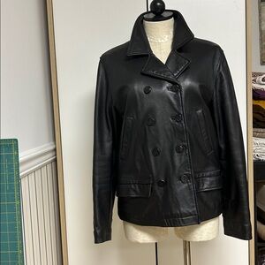 Black Leather Double-Breasted Jacket